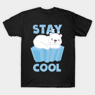 Stay Cool Polar Bear sleeping on an ice cube. Cute kawaii polar bear design T-Shirt